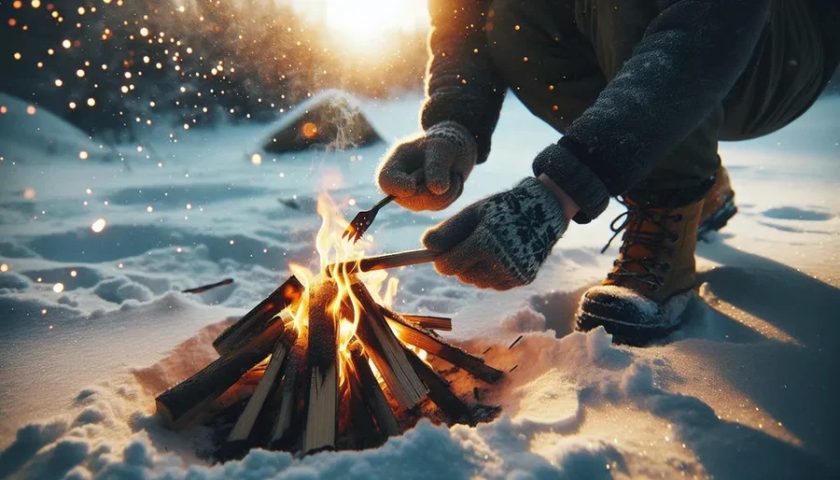 Feu de bois dans la neige Agence de voyage Poudre d&rsquo;Escampette